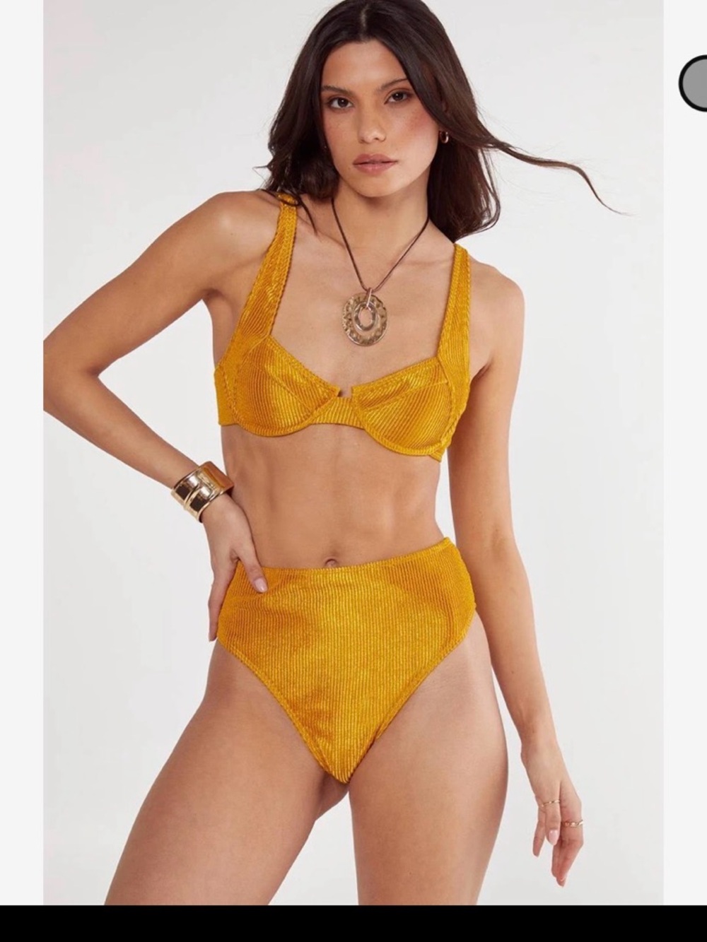 Nasty Gal Ribbed Textured Underwire Bikini Set – Mustard (size 2)